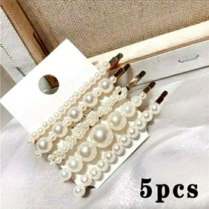 Hair clips White Pearl Metal  (5pc.)